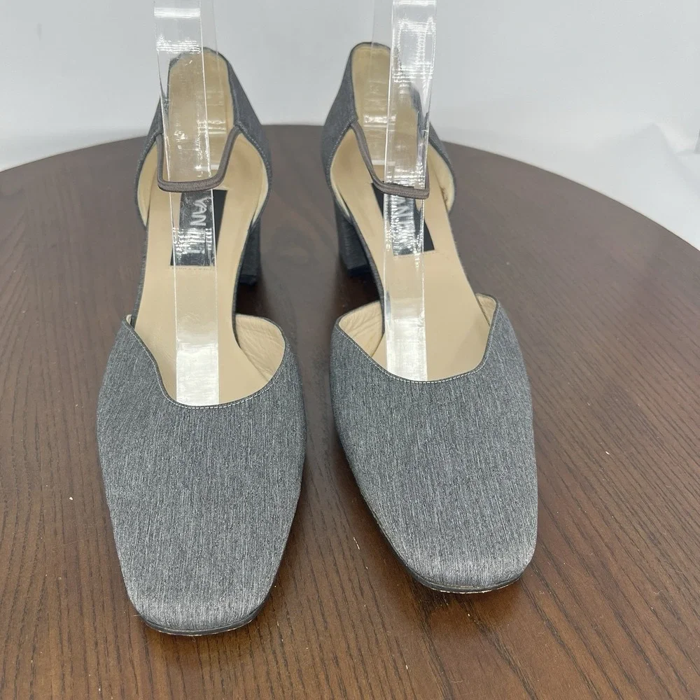 Vaneli Mary Jane Pump Shoes Women's 8.5M‎ Gray Fabric Heel Ankle Strap